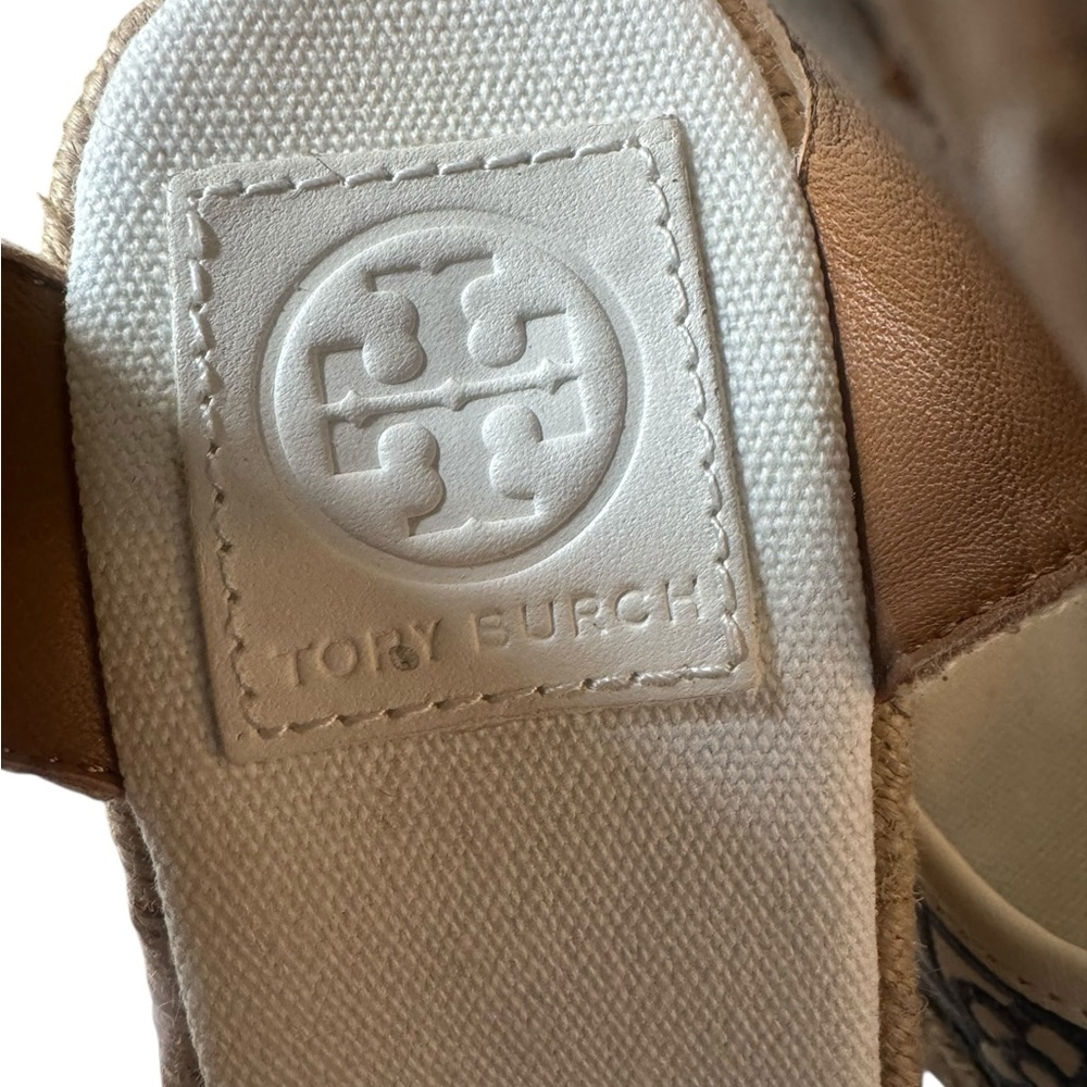 Tory Burch Navy Blue Lucia Embroidered Espadrille Wedge w/ Ankle Strap Sz 6 1/2 - Picture 4 of 5